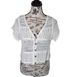 Rebellion Again Crochet Women's‎ Small White Top Button Front Festival Boho